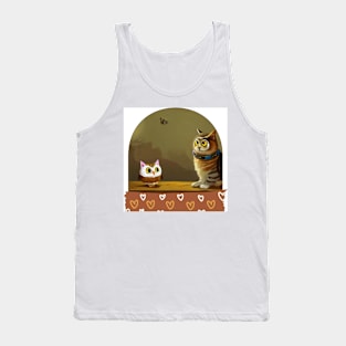 A Cat and An Owl Funny Pet Owner Lovely Designs Tank Top